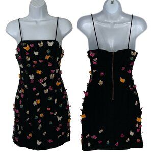 Anthropologie Maeve Butterfly Brynne 3D Spaghetti Strap Dress 2P Black Mini